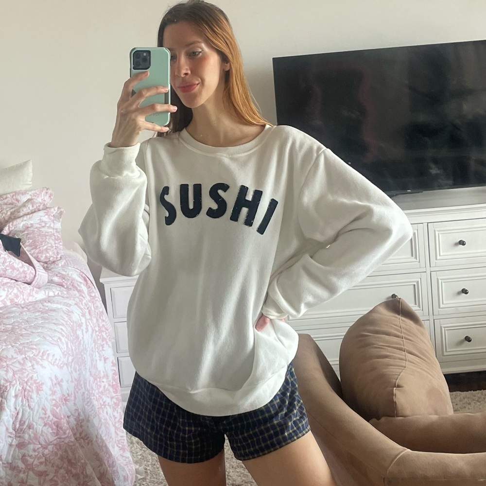 Sushi Graphic Pullover Sweatshirt - White